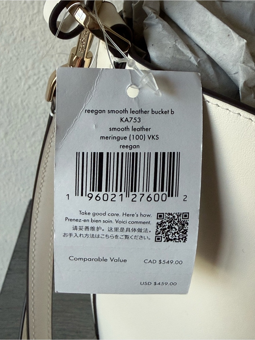 NWT Kate Spade “Reegan” KA753 smooth leather bucket bucket bag in meringue - Picture 16 of 16